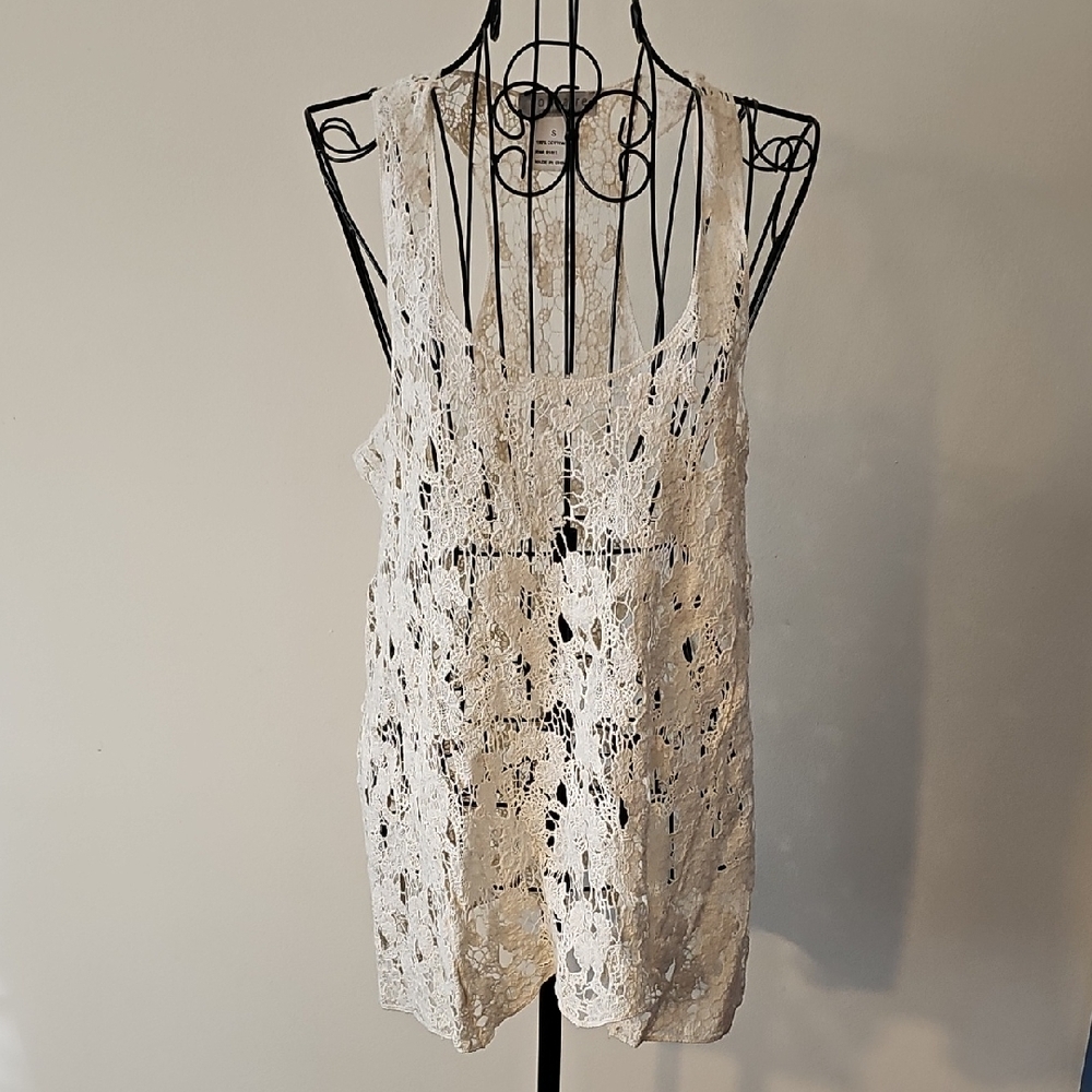 Solitaire Crochet Lace Tank/Tunic Top - Cream